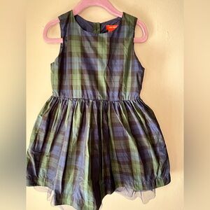 Joe Fresh Navy Blue Green Plaid Sleeveless Toddler Dress Size 4T Holiday